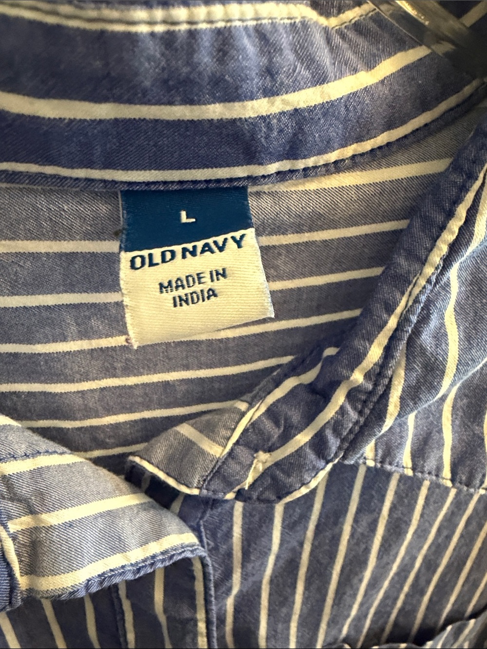 Old Navy Blue and White Striped Collared Shirt - Picture 2 of 4
